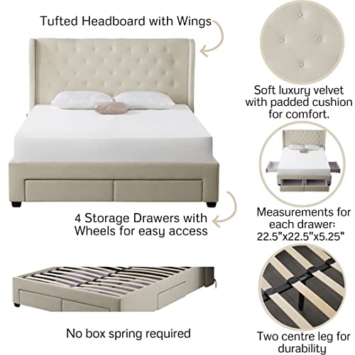 Aykah Velvet Upholstered Tufted Storage Bed with Drawers