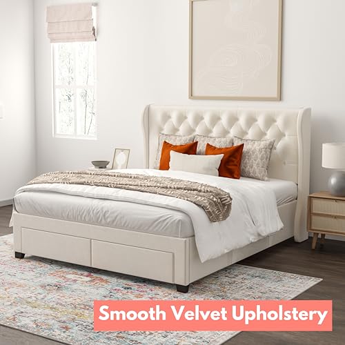 Aykah Velvet Upholstered Tufted Storage Bed with Drawers