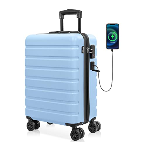 AnyZip PC ABS Hardside Carry-On Luggage USB (Light Blue)