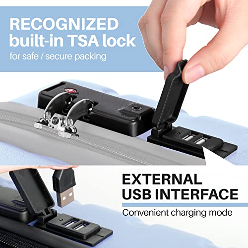 AnyZip PC ABS Hardside Carry-On Luggage USB (Light Blue)