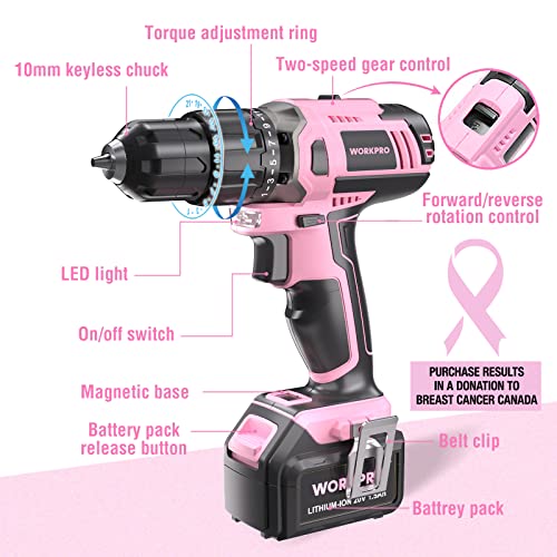 VIP Pink Cordless Drill Set with Charger & Bag