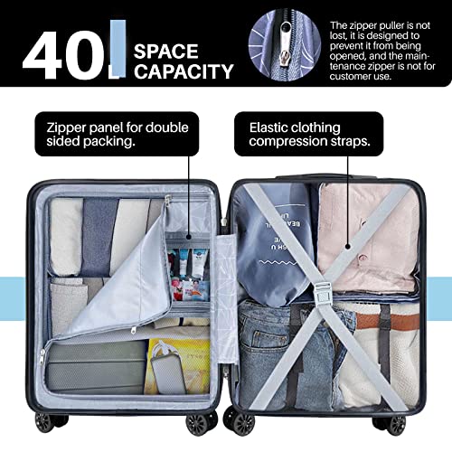 AnyZip PC ABS Hardside Carry-On Luggage USB (Light Blue)