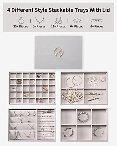 Vlando Miller Stackable Jewelry Tray Organizer - Multi-Purpose, Grey