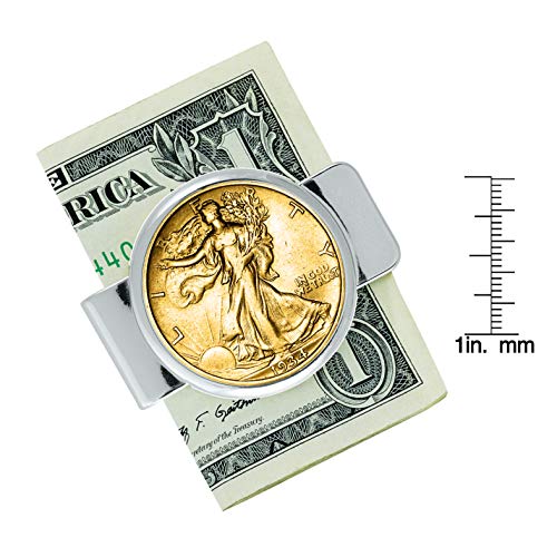 Gold Layered Silver Moneyclip with Walking Liberty Half Dollar