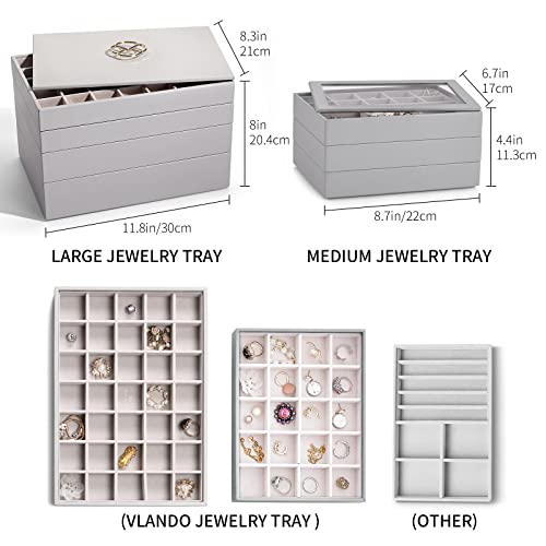 Vlando Miller Stackable Jewelry Tray Organizer - Multi-Purpose, Grey