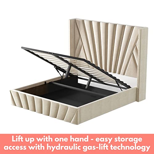 Velvet Queen Bed Frame with High Headboard, Modern Design