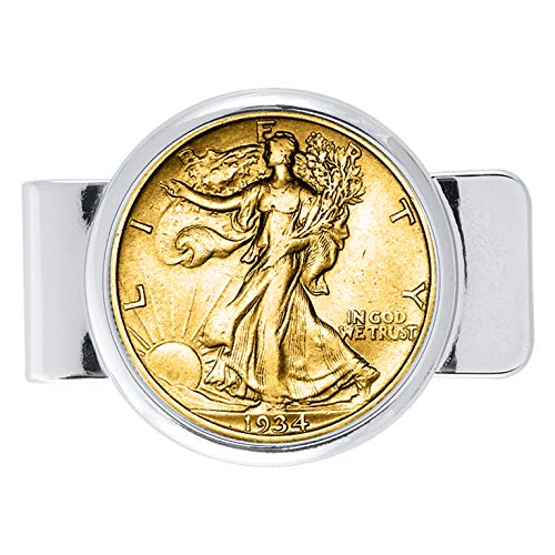 Gold Layered Silver Moneyclip with Walking Liberty Half Dollar
