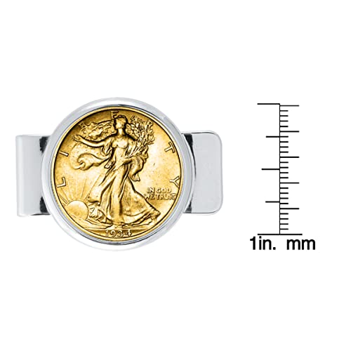 Gold Layered Silver Moneyclip with Walking Liberty Half Dollar