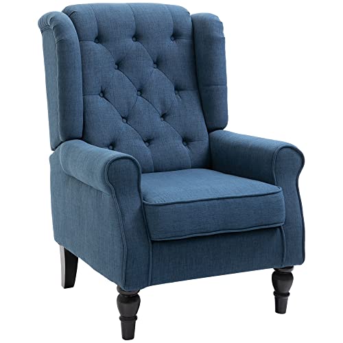 VIP Blue Fabric Accent Chair with Wood Legs