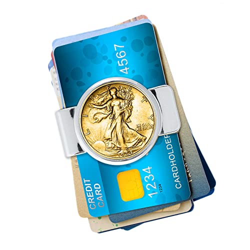 Gold Layered Silver Moneyclip with Walking Liberty Half Dollar
