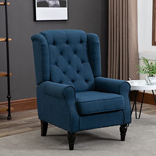 VIP Blue Fabric Accent Chair with Wood Legs