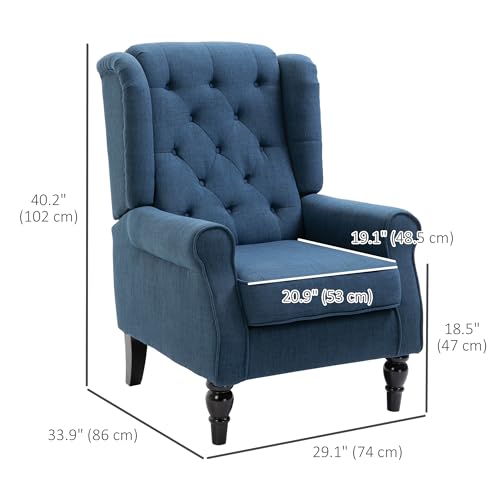 VIP Blue Fabric Accent Chair with Wood Legs