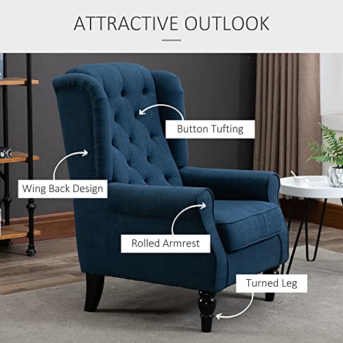 VIP Blue Fabric Accent Chair with Wood Legs