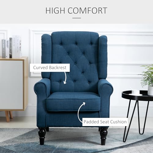VIP Blue Fabric Accent Chair with Wood Legs
