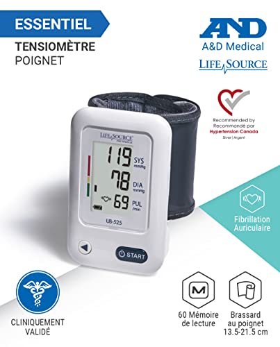 A&D Medical LifeSource Wrist BP Monitor with AFib