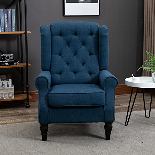 VIP Blue Fabric Accent Chair with Wood Legs