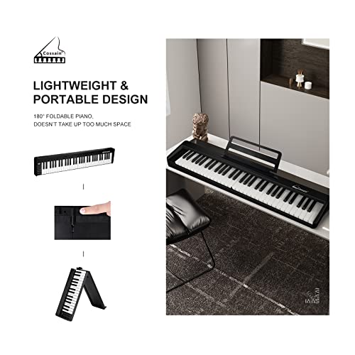Cossain 61 Key Folding Piano with Wood Texture