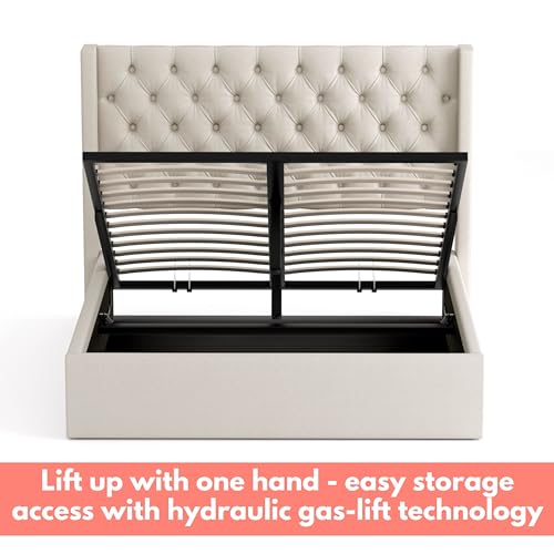 VIP Beige Upholstered Tufted Storage Bed, Queen Size