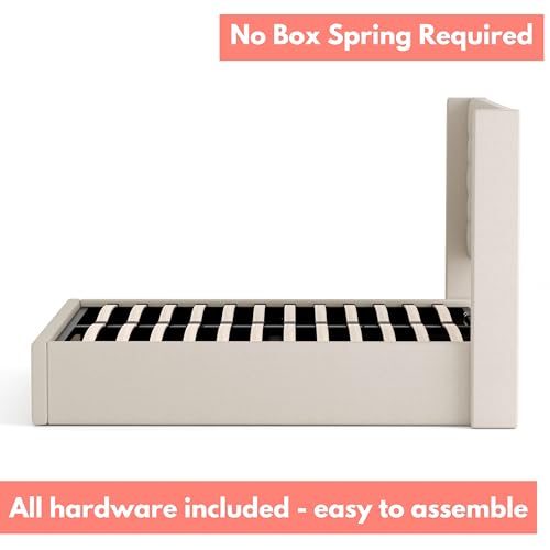 VIP Beige Upholstered Tufted Storage Bed, Queen Size