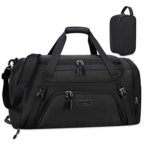 Black Waterproof 55L Weekender Duffle Bag with Shoe Compartment