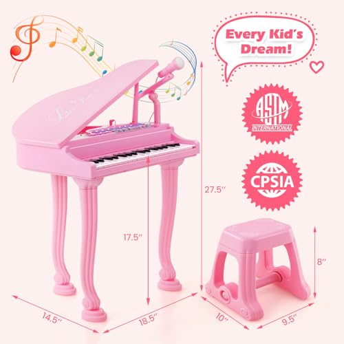 HONEY JOY Kids 31-Key Mini Grand Piano, Pink