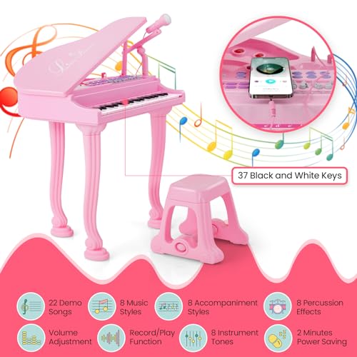 HONEY JOY Kids 31-Key Mini Grand Piano, Pink