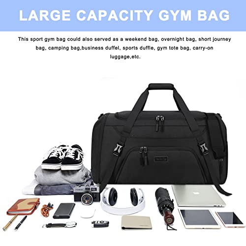 Black Waterproof 55L Weekender Duffle Bag with Shoe Compartment
