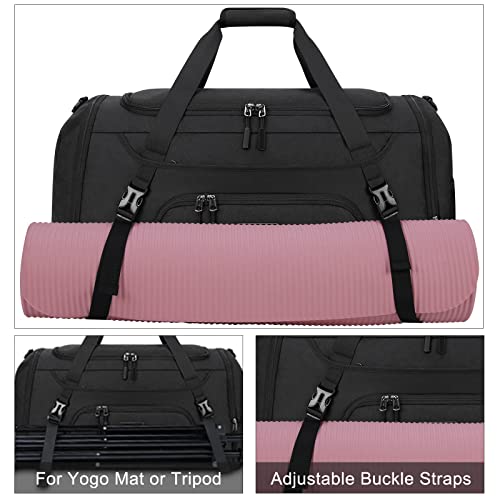 Black Waterproof 55L Weekender Duffle Bag with Shoe Compartment