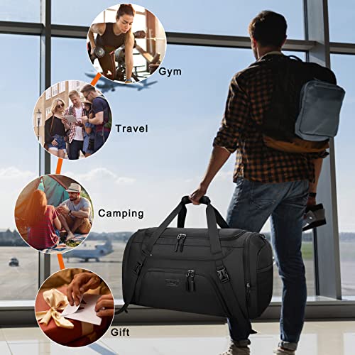 Black Waterproof 55L Weekender Duffle Bag with Shoe Compartment