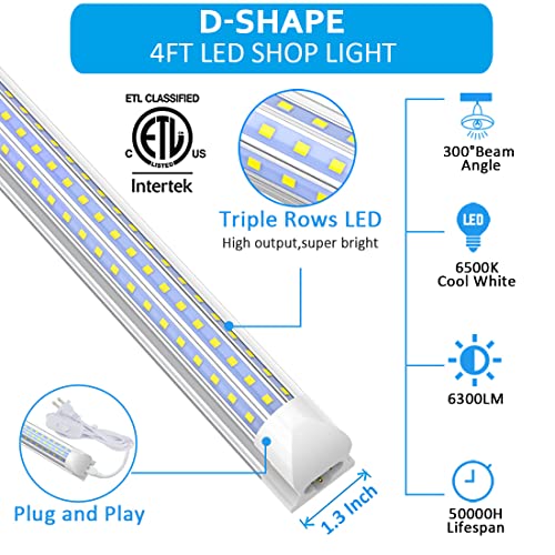 Super Bright LED Shop Lights, 6 Pack, ETL Listed
