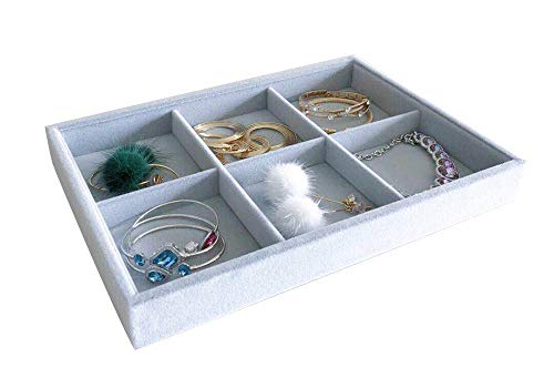 Grey velvet jewelry organizer with 6-stackable grids VIP