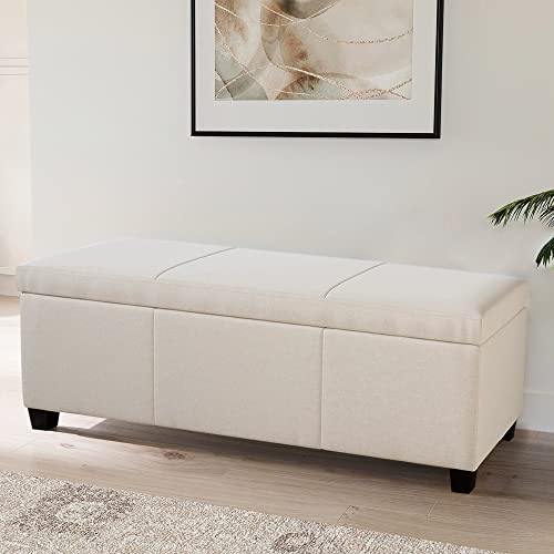 BELLEZE VIP 48" Ottoman Bench Rectangular Storage, Linen