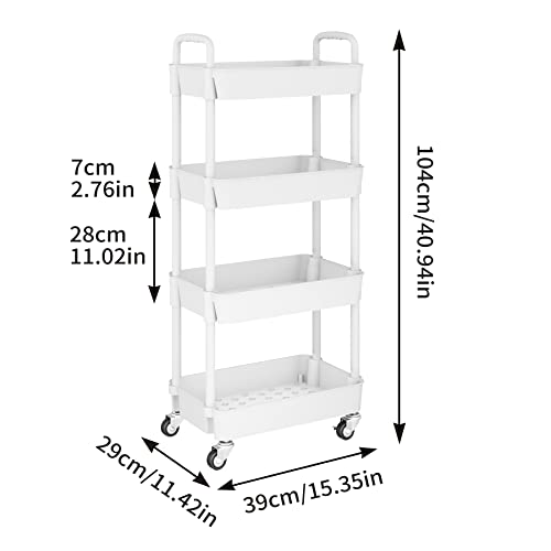 UDEAR 4-Tier Rolling Utility Cart in White
