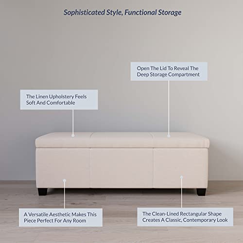 BELLEZE VIP 48" Ottoman Bench Rectangular Storage, Linen