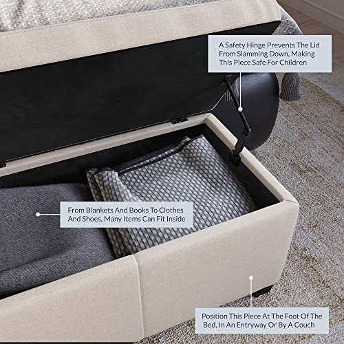 BELLEZE VIP 48" Ottoman Bench Rectangular Storage, Linen