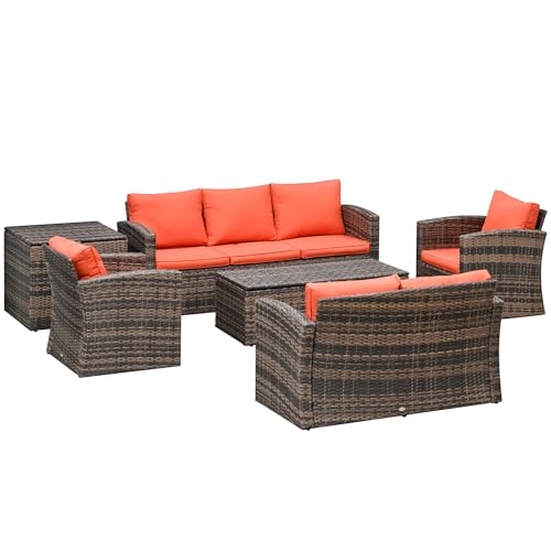 Outsunny 6-Piece VIP Patio Furniture Set, Rattan Wicker