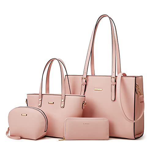 4-Piece Women's Synthetic Leather Handbag Set in Pink