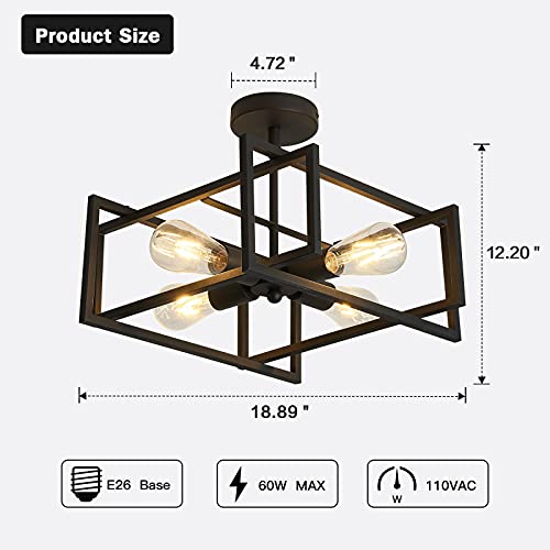 4-Light Industrial Flush Mount Ceiling Chandelier for VIP Shopping