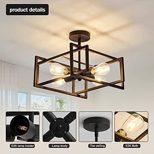 4-Light Industrial Flush Mount Ceiling Chandelier for VIP Shopping