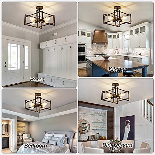 4-Light Industrial Flush Mount Ceiling Chandelier for VIP Shopping