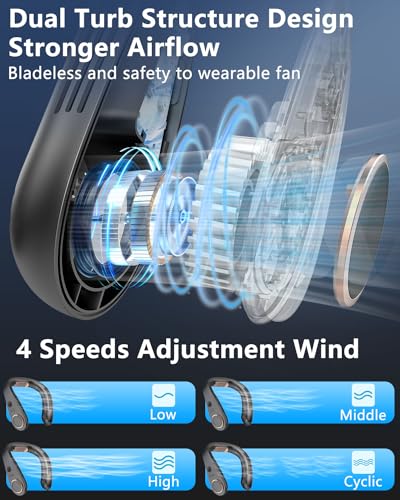 Portable Bladeless Neck Fan with Rechargeable Battery
