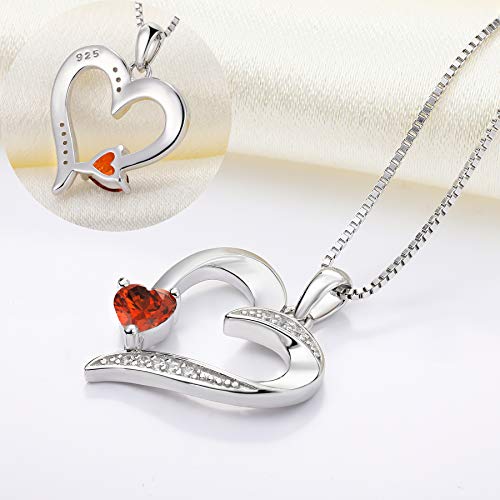 VIP Women's Garnet Heart Necklace in Sterling Silver