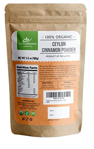 Organic Ceylon Cinnamon Powder, Premium Grade, 3.5 oz