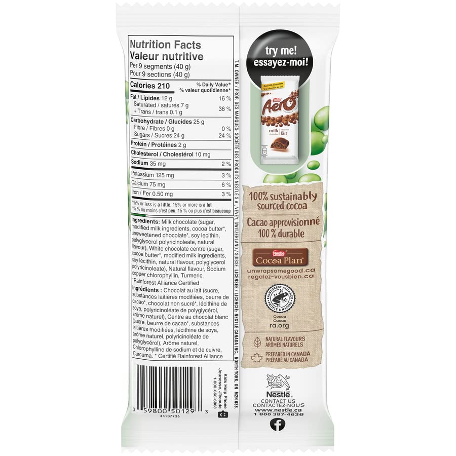 Nestle Aero Chocolate Bar with Mint Centre, 95g/3.35oz
