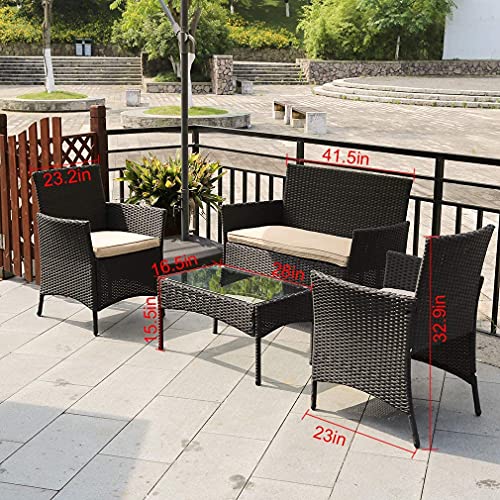 FDW Wicker Patio Furniture 4-Piece Conversation Set