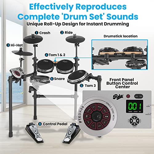 Portable Electric Drum Set with Quiet Pads & MIDI
