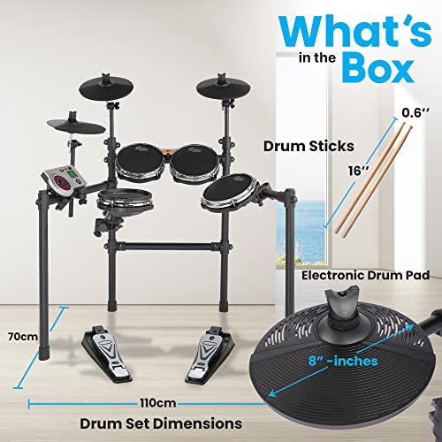 Portable Electric Drum Set with Quiet Pads & MIDI