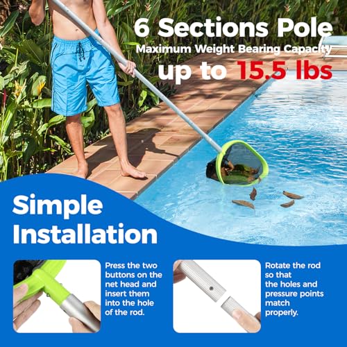 Premium Pool Skimmer Net with 6 Aluminum Poles