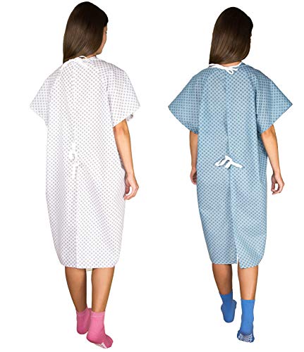 Blue and White Hospital Gown Back Tie 2-Pack
