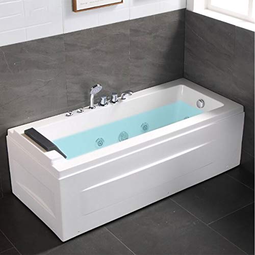 Luxurious Contemporary White Whirlpool Tub with Faucet & Pillow